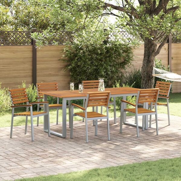 vidaXL Garten Essgruppe 7 pcs Grau Massivholz Akazie