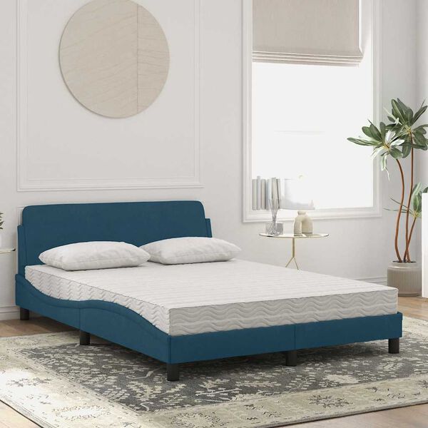 vidaXL Bett mit Matratze "Dover" Blau 140x200 cm Samt