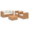 vidaXL 5-tlg. Garten-Lounge-Set mit Creme Kissen Massivholz Teak