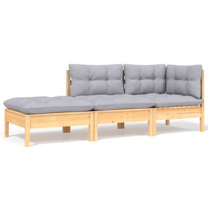 vidaXL 3-tlg. Garten-Lounge-Set mit Grauen Kissen Kiefer Massivholz