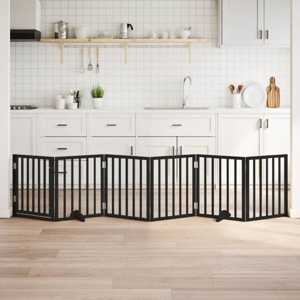 vidaXL 6-tlg. Hundetor mit Tür Faltbar Schwarz 300 cm Pappelholz