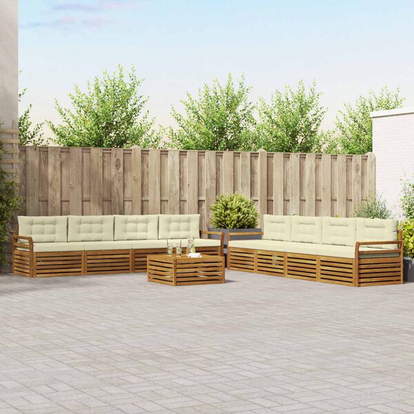 vidaXL Outdoor-Sofagarnitur mit Kissen 9 pcs Natur und Creme