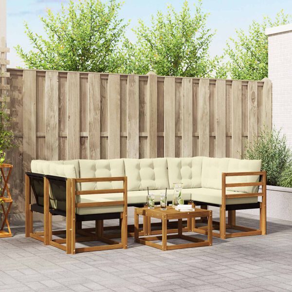 vidaXL Outdoor-Sofagarnitur mit Kissen 7 pcs Natur und Creme