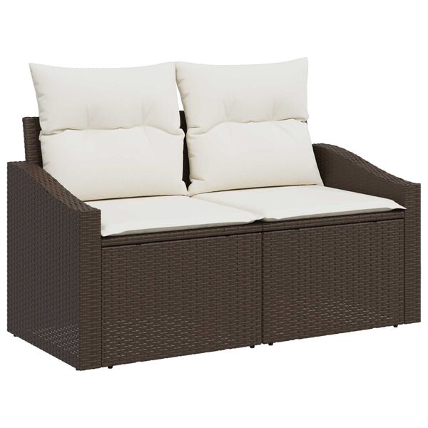 vidaXL Garten-Sofa-Set mit Kissen mit Speicher 9 pcs Braun Poly Rattan