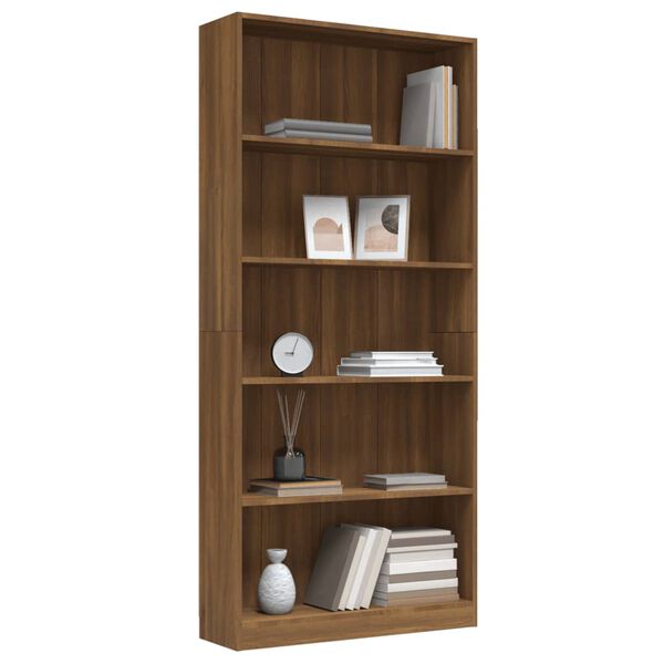 vidaXL B&uuml;cherregal 5 F&auml;cher Braun Eichen-Optik 80x24x175 Holzwerkstoff