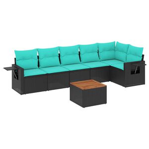 vidaXL 7-teiliges Gartensofa-Set mit Kissen, schwarzes Polyrattan