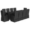 vidaXL 11-tlg. Garten-Essgruppe mit Kissen Schwarz Poly Rattan