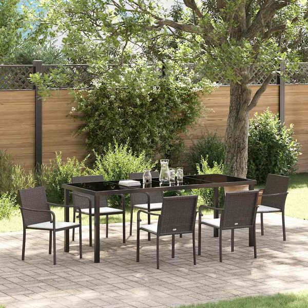 vidaXL Garten Essgruppe 7 pcs Braun und Schwarz PE-Rattan