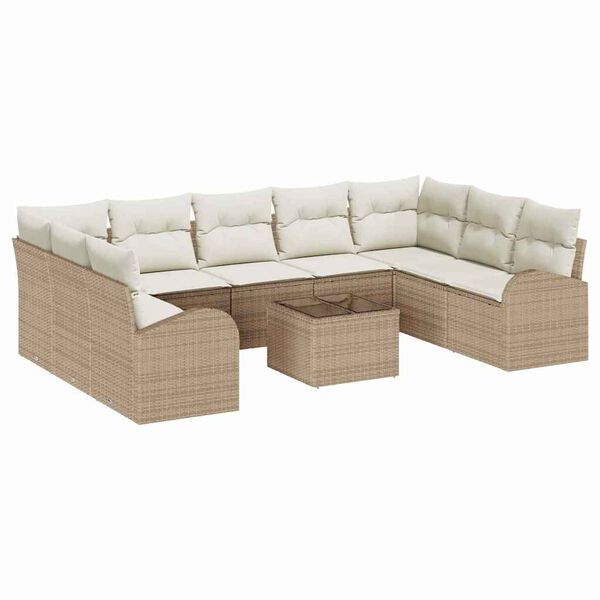 vidaXL Sofa Set mit Kissen 10 pcs Beige Poly Rattan