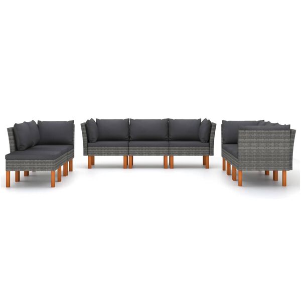 vidaXL 9-tlg. Garten-Lounge-Set mit Kissen Poly Rattan Grau