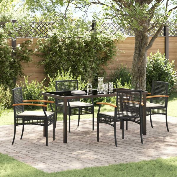 vidaXL Garten Essgruppe 5 pcs Schwarz Poly-Rattan