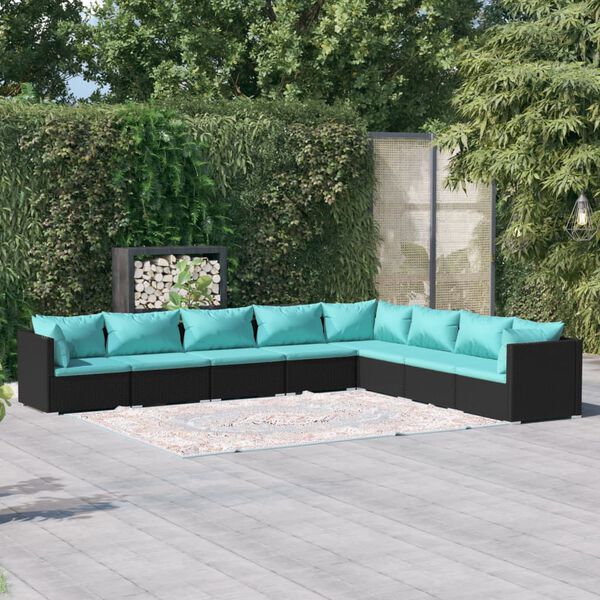 vidaXL 8-tlg. Garten-Lounge-Set mit Kissen Poly Rattan Schwarz