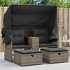 vidaXL Gartensofa 2-Sitzer mit Dach und Hockern Grau Poly Rattan