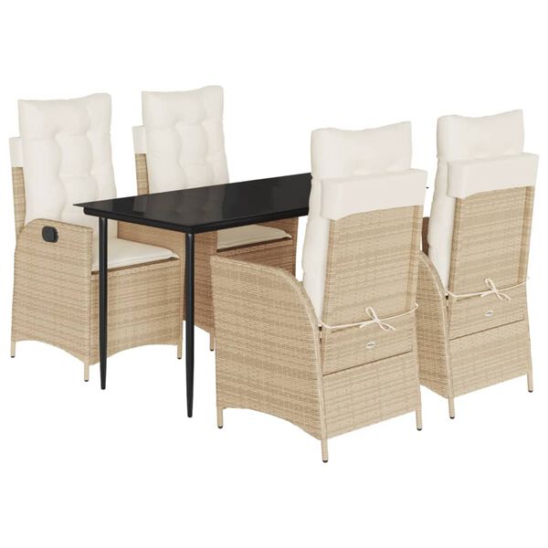 vidaXL 5-tlg. Garten-Essgruppe mit Kissen Beige Poly Rattan