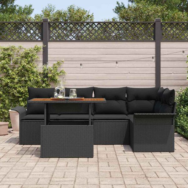 vidaXL Garten-Sofa-Set mit Kissen 6 pcs Schwarz