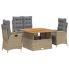 vidaXL 5-tlg. Garten-Essgruppe mit Kissen Beige Poly Rattan
