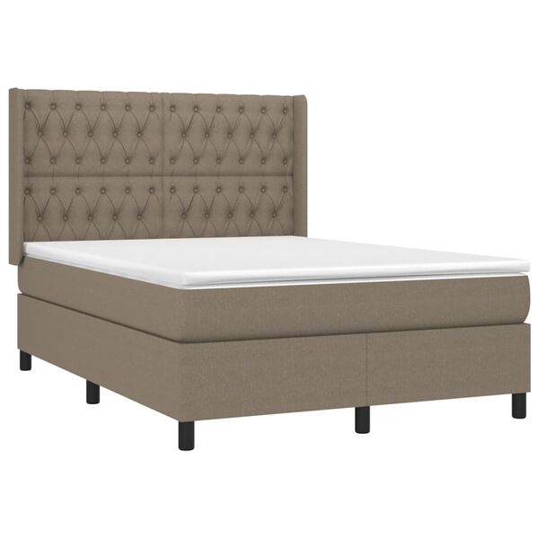 vidaXL Boxspringbett mit Matratze & LED Taupe 140x190 cm Stoff