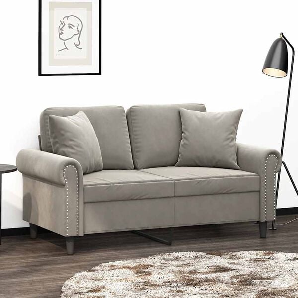 vidaXL 2-Sitzer-Sofa mit Kissen Hellgrau 120 cm Samt