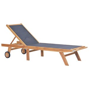 vidaXL Sonnenliege Klappbar mit R&auml;dern Teak Massivholz und Textilene