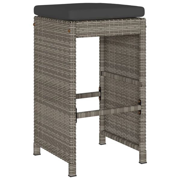 vidaXL Garten-Barhocker mit Kissen 4 Stk. Grau Poly Rattan