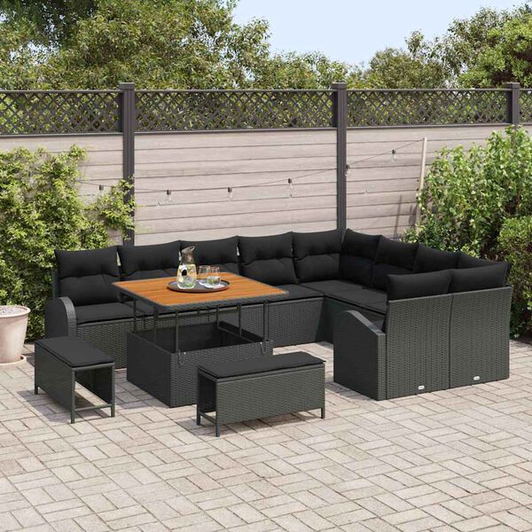 vidaXL Garten-Sofa-Set mit Kissen 12 pcs Schwarz 100 x 100 x 71 cm