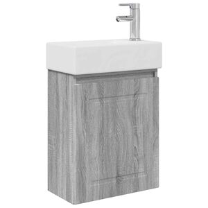 vidaXL Badezimmer Waschtischunterschrank mit Wasserhahn Grau Sonoma