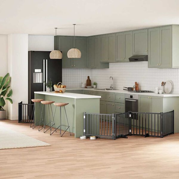 vidaXL 6-tlg. Hundetor mit T&uuml;r Faltbar Schwarz 480 cm Pappelholz