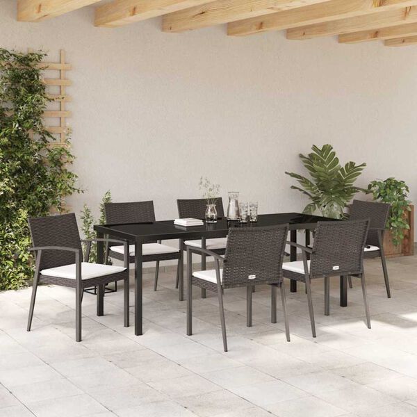 vidaXL Garten Essgruppe 7 pcs Braun und Schwarz PE-Rattan