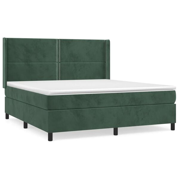 vidaXL Boxspringbett mit Matratze Dunkelgr&uuml;n 180x200 cm Samt