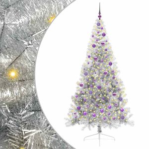 vidaXL K&uuml;nstlicher vorbeleuchteter Weihnachtsbaum Silber 210 cm PET
