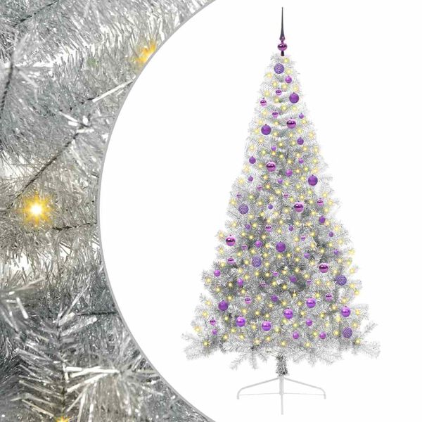 vidaXL K&uuml;nstlicher vorbeleuchteter Weihnachtsbaum Silber 210 cm PET
