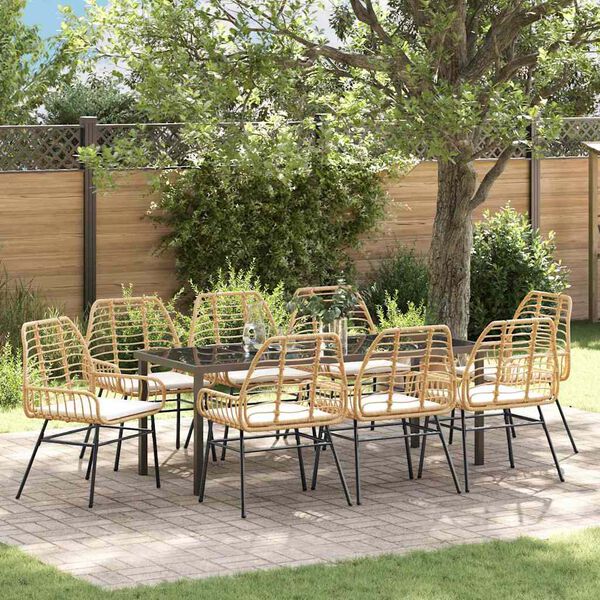 vidaXL Garten Essgruppe 9 pcs Braun Poly-Rattan