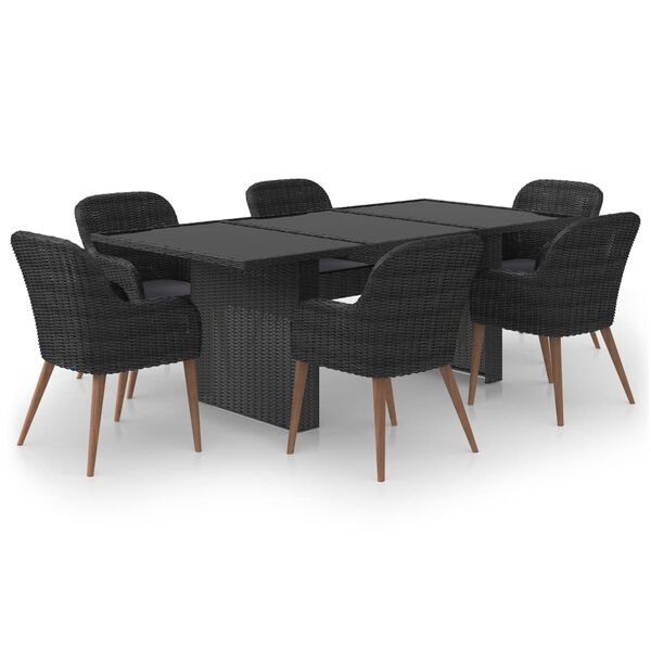 vidaXL 7-tlg. Garten-Essgruppe Poly Rattan Schwarz