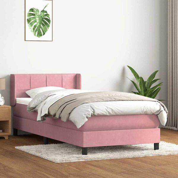 vidaXL Boxspringbett mit Matratze Rosa 80x220 cm Samt