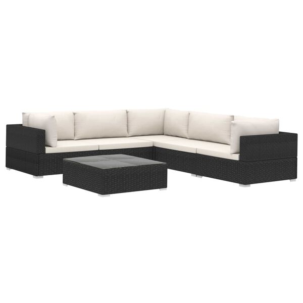 vidaXL 6-tlg. Garten-Lounge-Set mit Auflagen Poly Rattan Schwarz