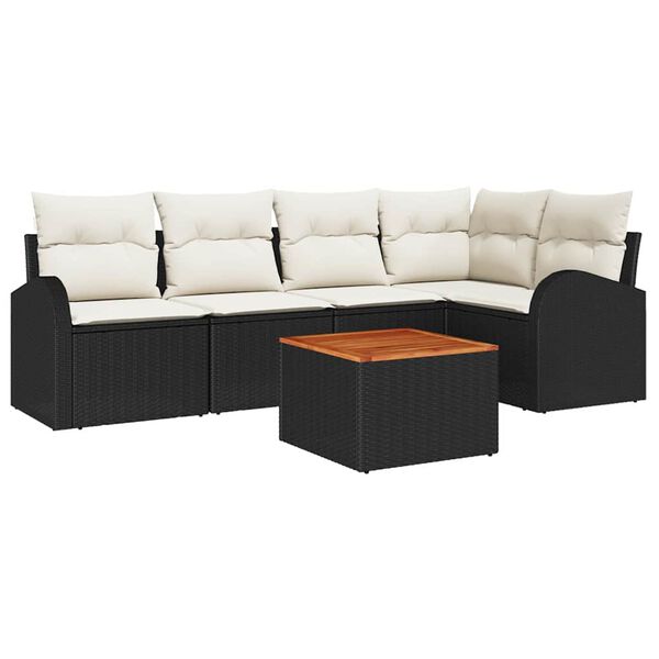 vidaXL Gartensofa-set mit Kissen 6 pcs Schwarz Poly-Rattan