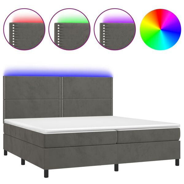vidaXL Boxspringbett mit Matratze & LED Dunkelgrau 200x200 cm Samt