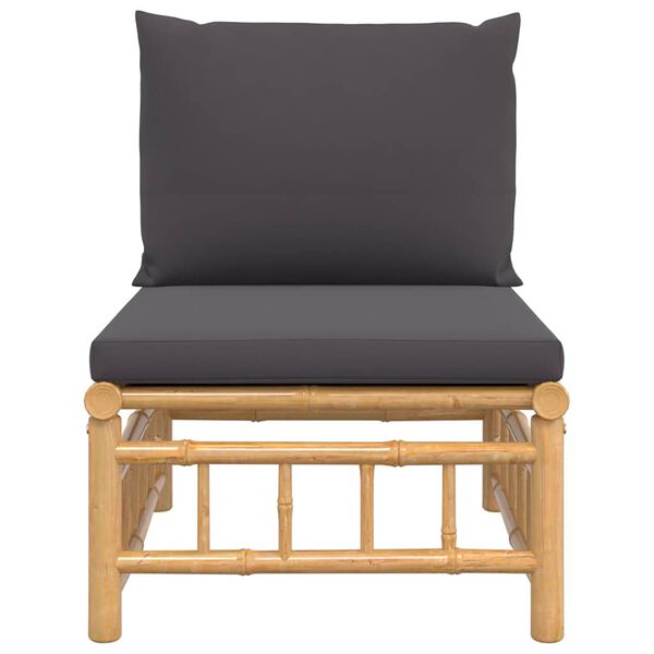 vidaXL Garten-Mittelsofa mit Dunkelgrauen Kissen Bambus