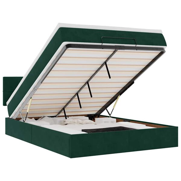 vidaXL Ottoman-Bett mit Matratze & LEDs Dunkelgr&uuml;n 140x200 cm Samt