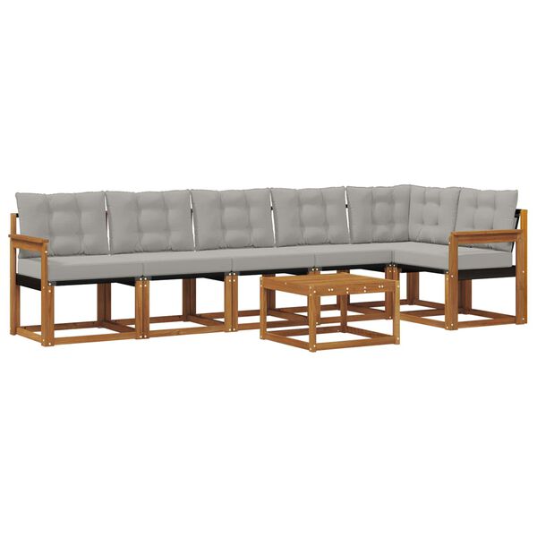 vidaXL Outdoor-Sofagarnitur mit Kissen 7 pcs Nat&uuml;rlich und Hellgrau