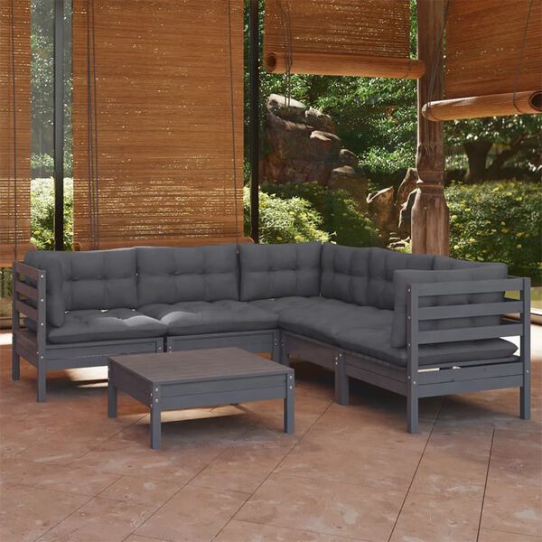 vidaXL 6-tlg. Garten-Lounge-Set mit Kissen Grau Kiefer Massivholz
