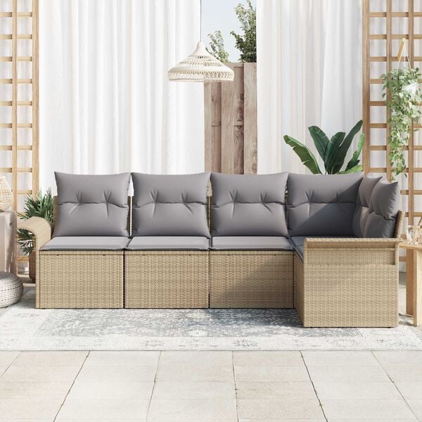 vidaXL Gartensofa-set mit Kissen 5 pcs Beige Poly-Rattan