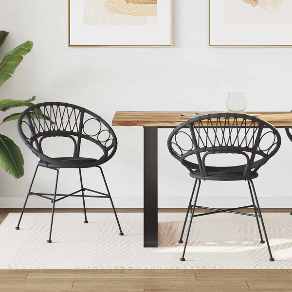 vidaXL Esszimmerstuhl 2 pcs Schwarz 49 x 51 x 81 cm Rattan und Eisen