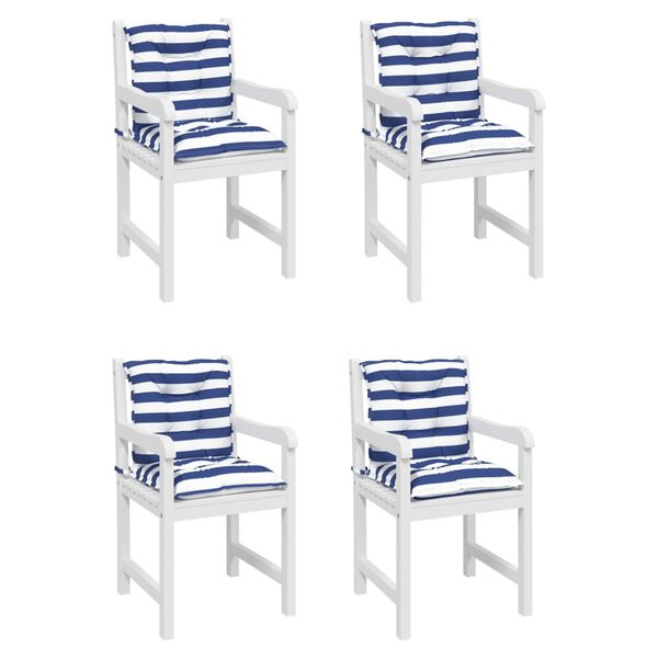 vidaXL Niedriglehner-Auflagen 4 Stk. Blau & Wei&szlig; Gestreift Stoff