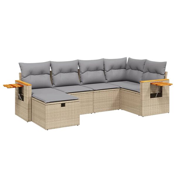vidaXL 6-tlg. Garten-Sofagarnitur mit Kissen Beige Poly Rattan