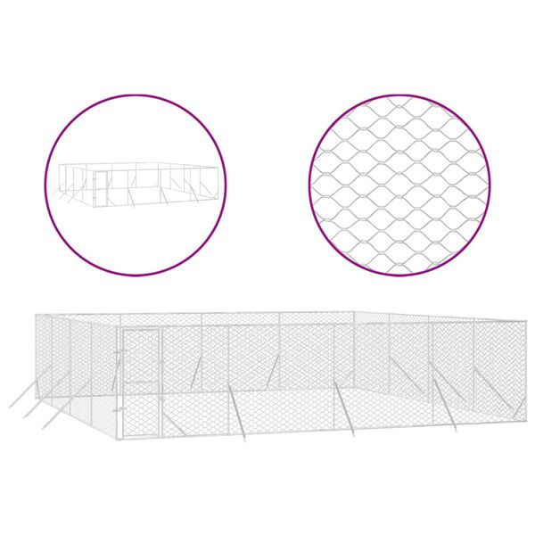 vidaXL Outdoor-Hundezwinger Silbern 8x8x2 m Verzinkter Stahl