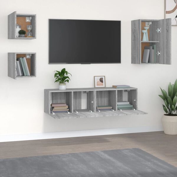 vidaXL 5-tlg. TV-Schrank-Set Grau Sonoma Holzwerkstoff