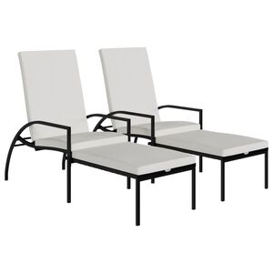 vidaXL Sonnenliegen 2 Stk. mit Fu&szlig;hocker PE-Rattan Schwarz
