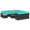 vidaXL 13-teiliges Gartensofa-Set mit Kissen, schwarzes Polyrattan