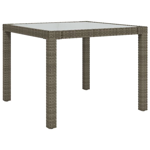 vidaXL Gartentisch 90x90x75 cm Gehärtetes Glas Poly Rattan Grau